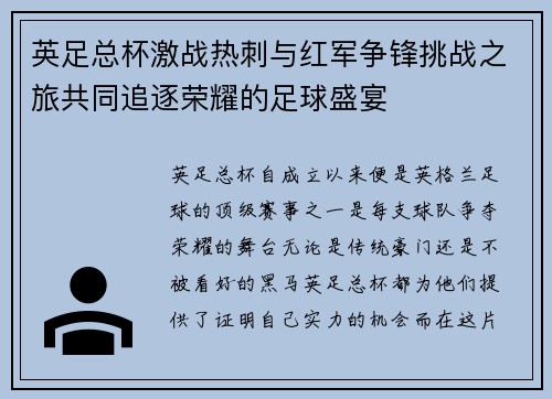 英足总杯激战热刺与红军争锋挑战之旅共同追逐荣耀的足球盛宴